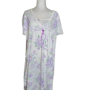 Y2K Floral Nightgown Lace Trim Cottagecore Sleep Dress Pastel Purple 4X